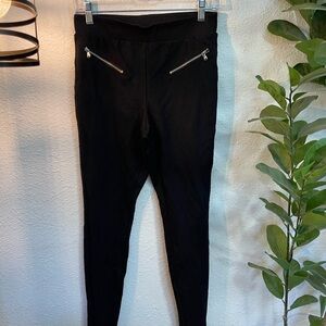 Black Slack Leggings with Zipper Faux Pockets